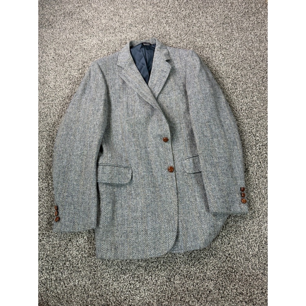 Vintage Harris Tweed Herringbone Blazer Men's Size 40 Regular Blue